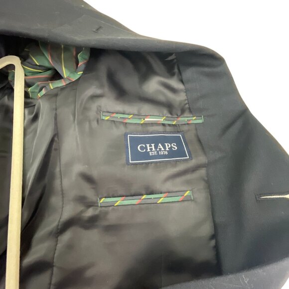 Chaps Men's 100% Wool Blazer Jacket 42R Black Two Button Business Career Neutral - Picture 3 of 9